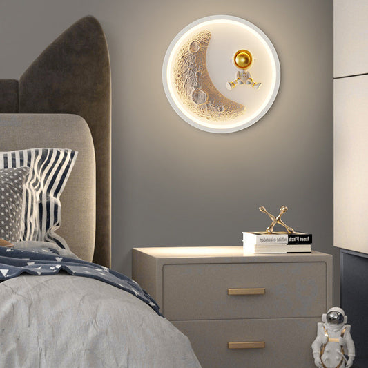 Contemporary Nordic Iron Acrylic Resin Kids Moon Astronaut Round Cloud Heart LED Wall Sconce Lamp For Bedside