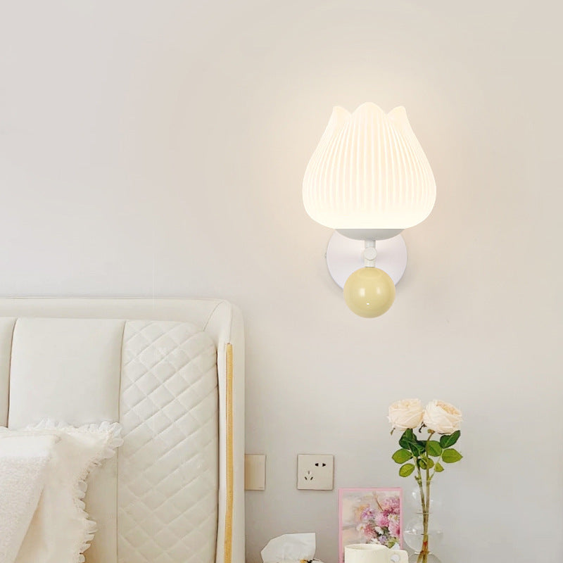 Contemporary Nordic Iron PE Orchid Striped Ball 1-Light Wall Sconce Lamp For Bedside