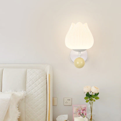 Contemporary Nordic Iron PE Orchid Striped Ball 1-Light Wall Sconce Lamp For Bedside