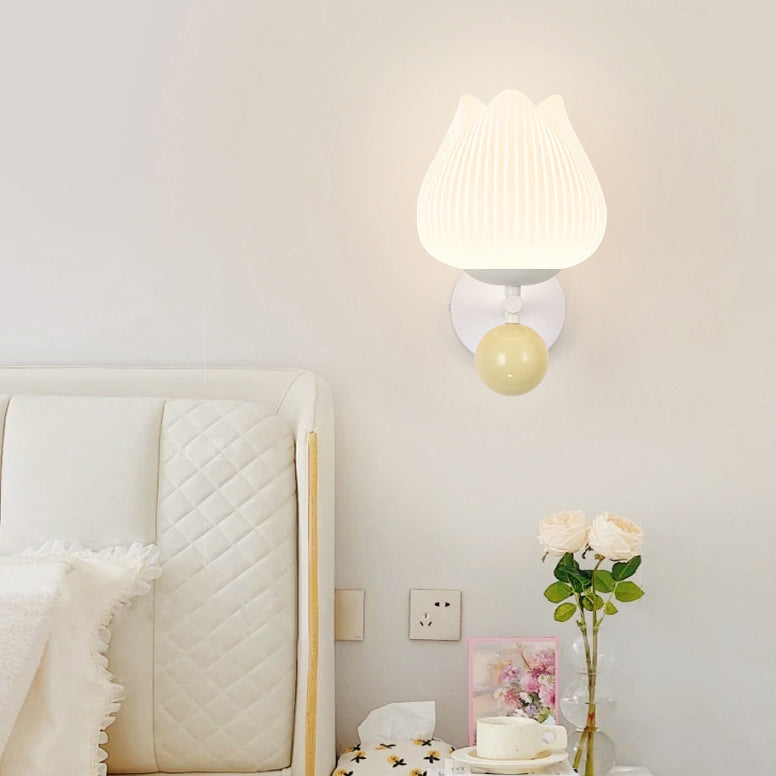 Contemporary Nordic Iron PE Orchid Striped Ball 1-Light Wall Sconce Lamp For Bedside