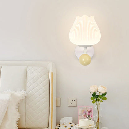 Contemporary Nordic Iron PE Orchid Striped Ball 1-Light Wall Sconce Lamp For Bedside