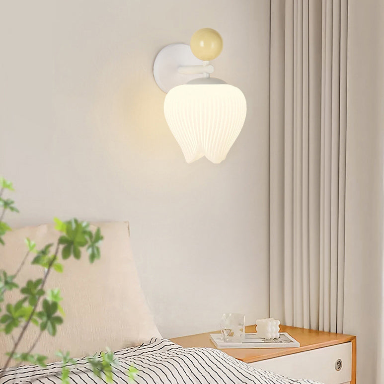 Contemporary Nordic Iron PE Orchid Striped Ball 1-Light Wall Sconce Lamp For Bedside