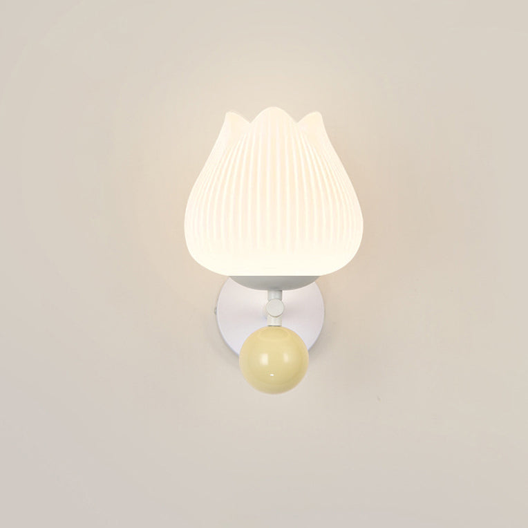 Contemporary Nordic Iron PE Orchid Striped Ball 1-Light Wall Sconce Lamp For Bedside