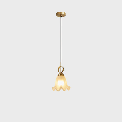 Traditional French Brass Glass Floral 1-Light Pendant Light For Bedside