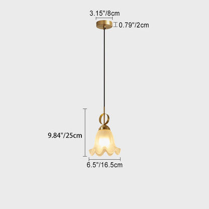 Traditional French Brass Glass Floral 1-Light Pendant Light For Bedside