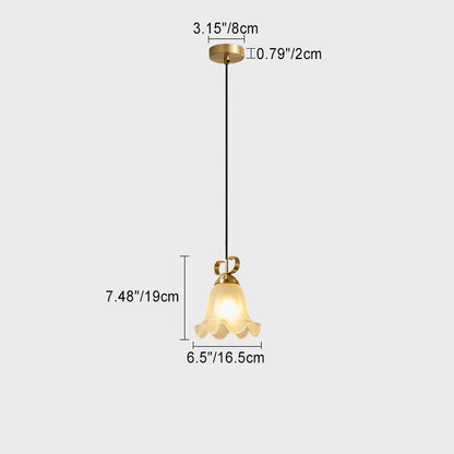 Traditional French Brass Glass Floral 1-Light Pendant Light For Bedside