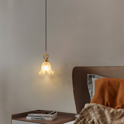 Traditional French Brass Glass Floral 1-Light Pendant Light For Bedside