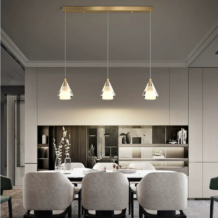 Modern Luxury Brass Crystal Triangle Diamond 1/2/3 Light Pendant Light For Bedside