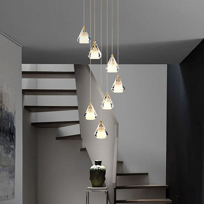 Modern Luxury Brass Crystal Triangle Diamond 1/2/3 Light Pendant Light For Bedside