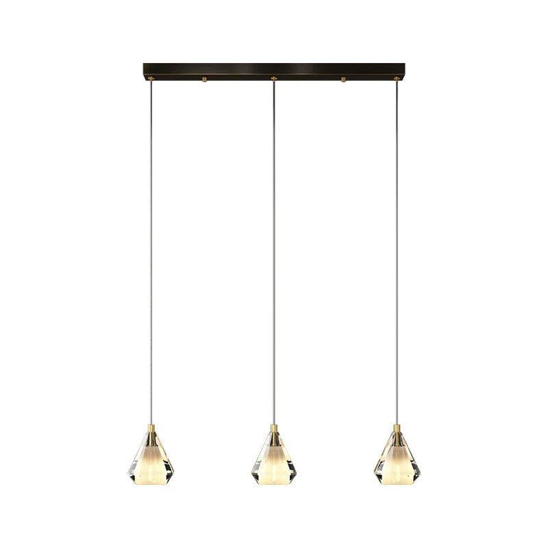 Modern Luxury Brass Crystal Triangle Diamond 1/2/3 Light Pendant Light For Bedside