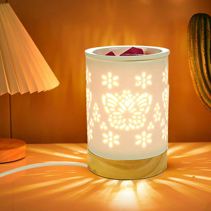 Contemporary Nordic Ceramic Wood Letter Butterfly Hollowed Cylinder 1-Light Melting Wax Table Lamp For Bedside