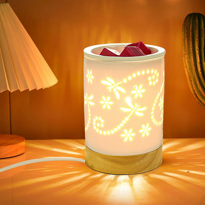 Contemporary Nordic Ceramic Wood Letter Butterfly Hollowed Cylinder 1-Light Melting Wax Table Lamp For Bedside