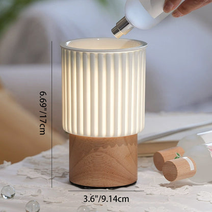 Modern Simplicity Ceramic Wood Cylinder Striped 1-Light Melting Wax Table Lamp Night Light For Bedside