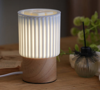 Modern Simplicity Ceramic Wood Cylinder Striped 1-Light Melting Wax Table Lamp Night Light For Bedside