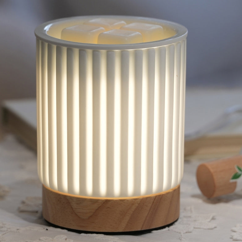 Modern Simplicity Ceramic Wood Cylinder Striped 1-Light Melting Wax Table Lamp Night Light For Bedside