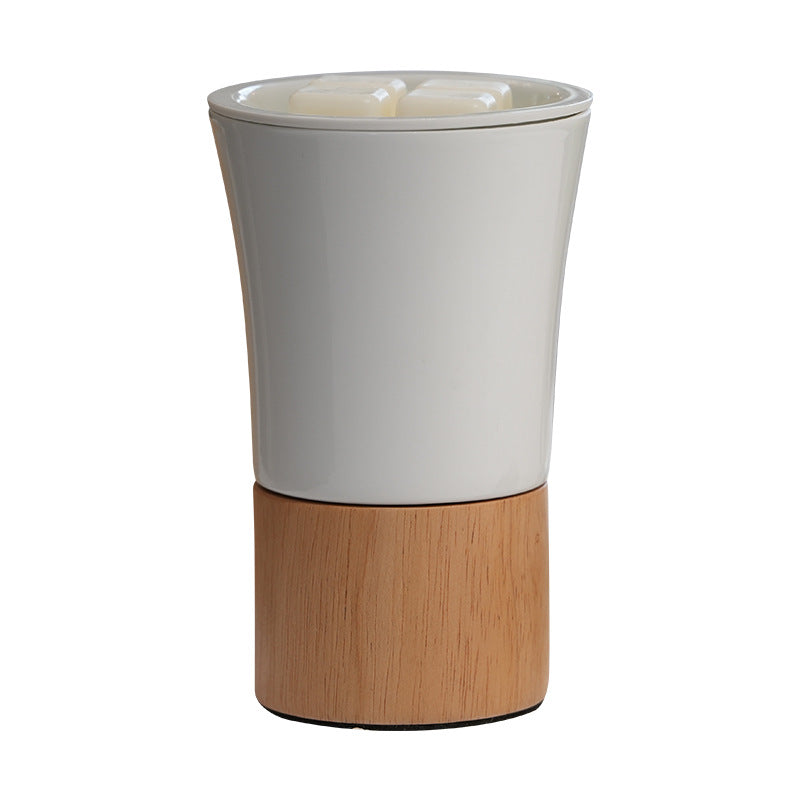 Modern Simplicity Ceramic Wood Cylinder Striped 1-Light Melting Wax Table Lamp Night Light For Bedside