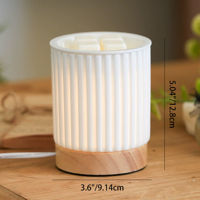 Modern Simplicity Ceramic Wood Cylinder Striped 1-Light Melting Wax Table Lamp Night Light For Bedside