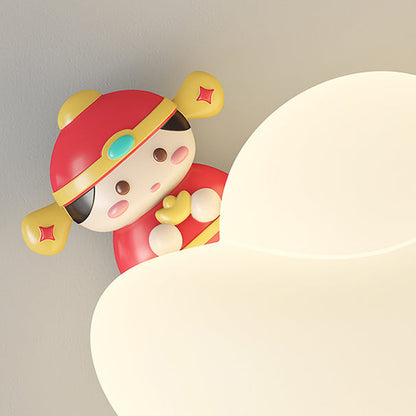 Contemporary Creative Kids Iron PE Gold Bullion Animal Wealthy God LED Wall Sconce Lamp For Bedside