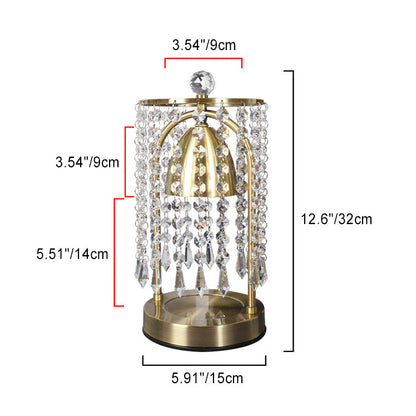 Modern Luxury Iron Crystal Curtain Conic 1-Light Melting Wax Table Lamp For Bedroom