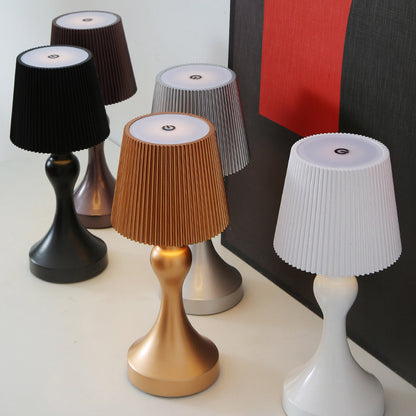 Contemporary Retro Rechargeable Iron ABS Striped Column LED Table Lamp Night Light For Bedside