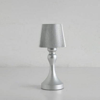 Contemporary Retro Rechargeable Iron ABS Striped Column LED Table Lamp Night Light For Bedside