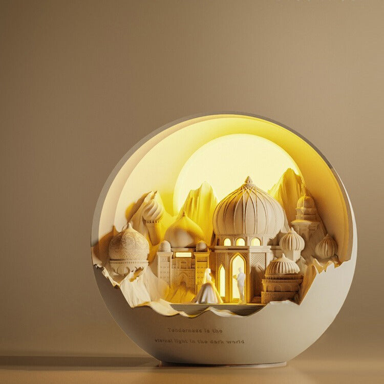 Traditional European USB Plaster Round Fairytale Castle Wedding LED Aromatherapy Table Lamp Night Light For Bedside
