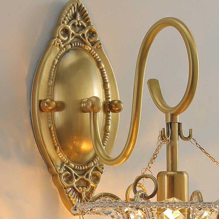 Traditional European Iron Crystal Elliptical Gooseneck 1-Light Wall Sconce Lamp For Hallway