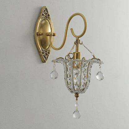 Traditional European Iron Crystal Elliptical Gooseneck 1-Light Wall Sconce Lamp For Hallway