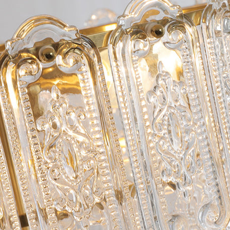 Traditional French Iron Glass Embossed Floral Drum 1-Light Semi-Flush Mount Ceiling Light For Hallway