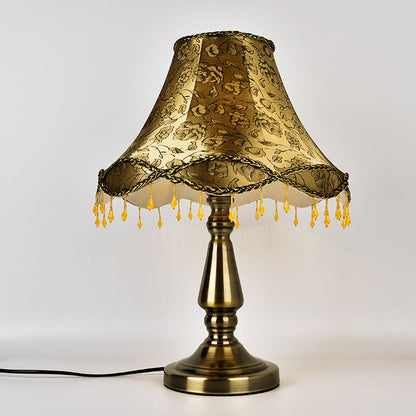 Contemporary Retro Iron Fabric Conic Bead Curtain Wave 1-Light Table Lamp For Bedside