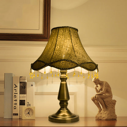 Contemporary Retro Iron Fabric Conic Bead Curtain Wave 1-Light Table Lamp For Bedside