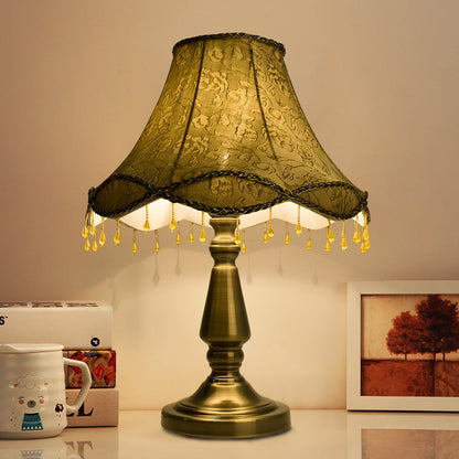 Contemporary Retro Iron Fabric Conic Bead Curtain Wave 1-Light Table Lamp For Bedside