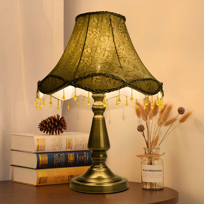 Contemporary Retro Iron Fabric Conic Bead Curtain Wave 1-Light Table Lamp For Bedside