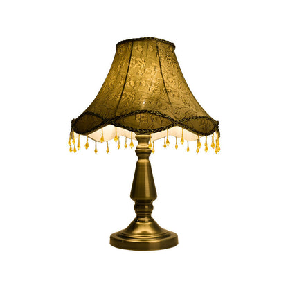 Contemporary Retro Iron Fabric Conic Bead Curtain Wave 1-Light Table Lamp For Bedside