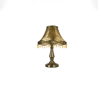 Contemporary Retro Iron Fabric Conic Bead Curtain Wave 1-Light Table Lamp For Bedside