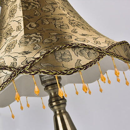 Contemporary Retro Iron Fabric Conic Bead Curtain Wave 1-Light Table Lamp For Bedside
