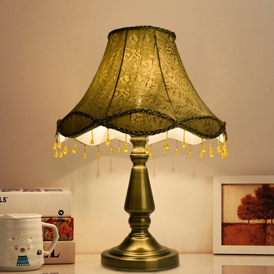 Contemporary Retro Iron Fabric Conic Bead Curtain Wave 1-Light Table Lamp For Bedside