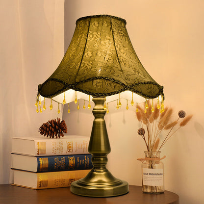 Contemporary Retro Iron Fabric Conic Bead Curtain Wave 1-Light Table Lamp For Bedside