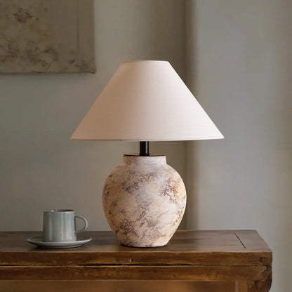 Traditional Vintage Handmade Ceramic Fabric Conic Pot 1-Light Table Lamp For Bedside