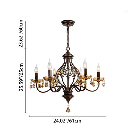 Contemporary Retro Iron Crystal Candlestick Holder Teardrop 6/8/10 Light Chandeliers For Living Room