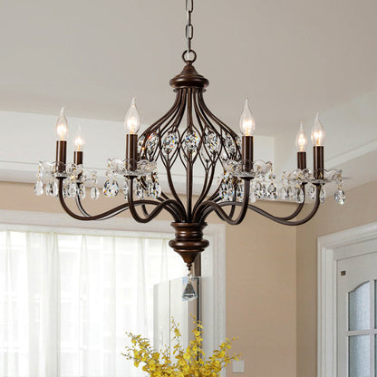 Contemporary Retro Iron Crystal Candlestick Holder Teardrop 6/8/10 Light Chandeliers For Living Room