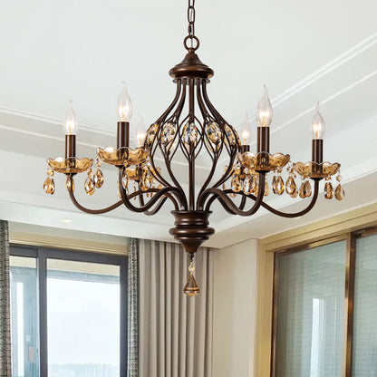 Contemporary Retro Iron Crystal Candlestick Holder Teardrop 6/8/10 Light Chandeliers For Living Room