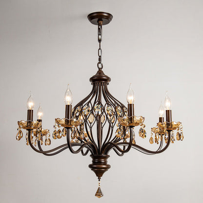 Contemporary Retro Iron Crystal Candlestick Holder Teardrop 6/8/10 Light Chandeliers For Living Room