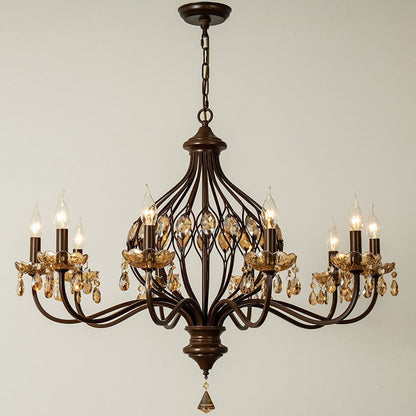 Contemporary Retro Iron Crystal Candlestick Holder Teardrop 6/8/10 Light Chandeliers For Living Room