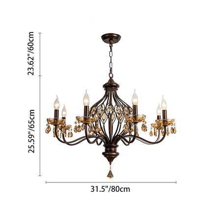 Contemporary Retro Iron Crystal Candlestick Holder Teardrop 6/8/10 Light Chandeliers For Living Room