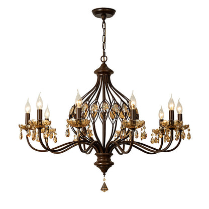 Contemporary Retro Iron Crystal Candlestick Holder Teardrop 6/8/10 Light Chandeliers For Living Room
