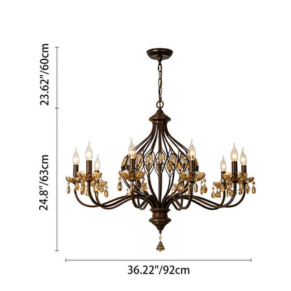 Contemporary Retro Iron Crystal Candlestick Holder Teardrop 6/8/10 Light Chandeliers For Living Room