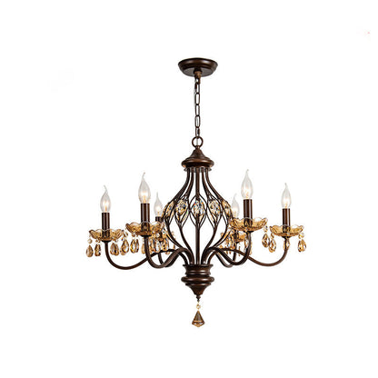 Contemporary Retro Iron Crystal Candlestick Holder Teardrop 6/8/10 Light Chandeliers For Living Room
