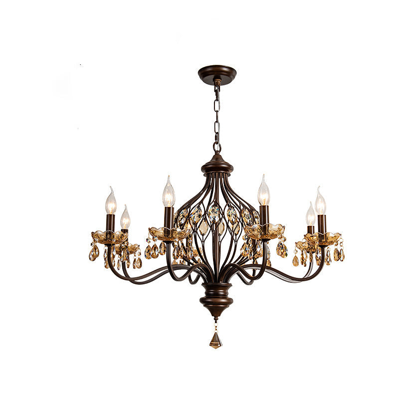 Contemporary Retro Iron Crystal Candlestick Holder Teardrop 6/8/10 Light Chandeliers For Living Room