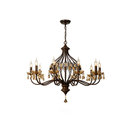 Contemporary Retro Iron Crystal Candlestick Holder Teardrop 6/8/10 Light Chandeliers For Living Room